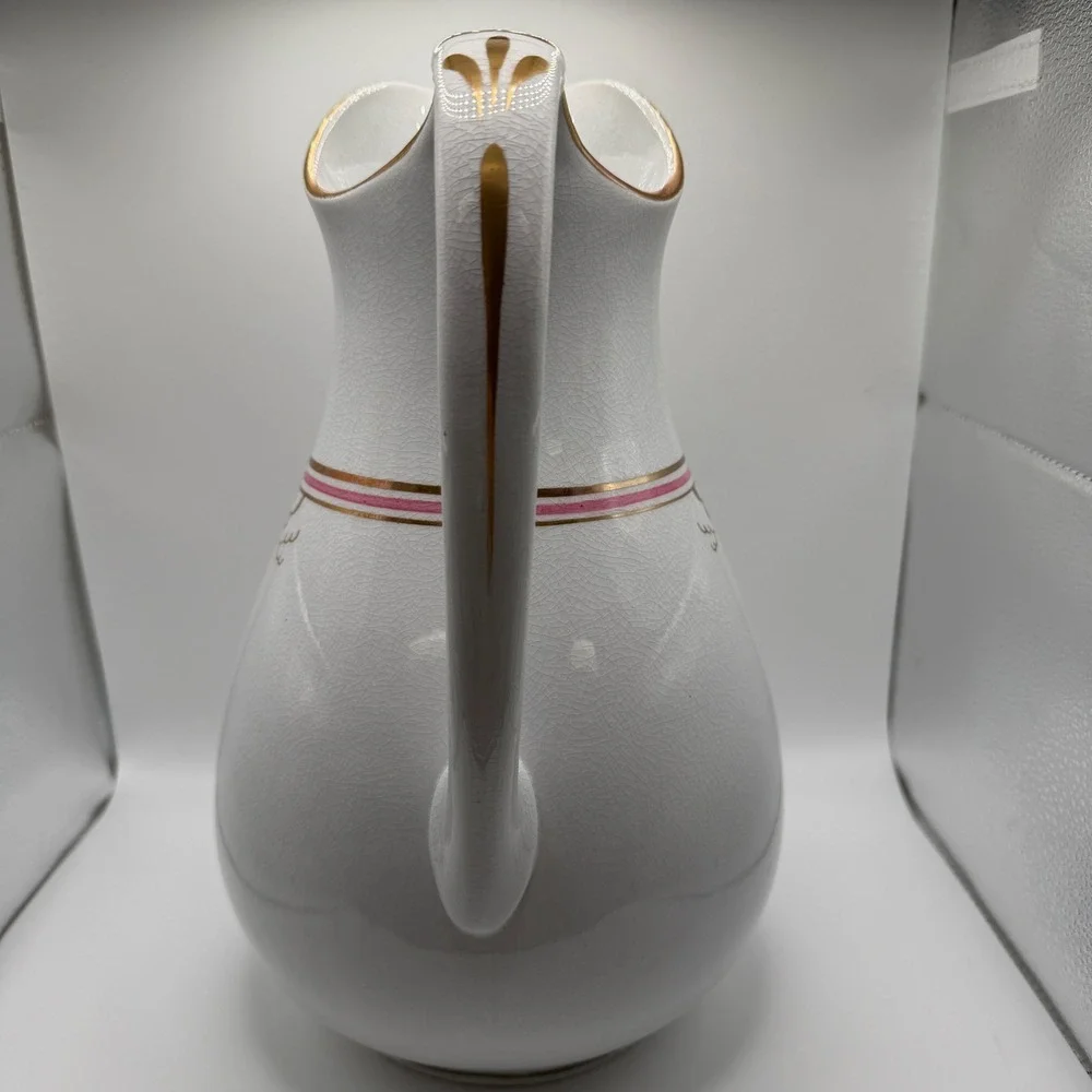 Antique G.P. Co. Ironstone‎ Pitcher White Gold Pink Gilt Crazed Victorian Ewer